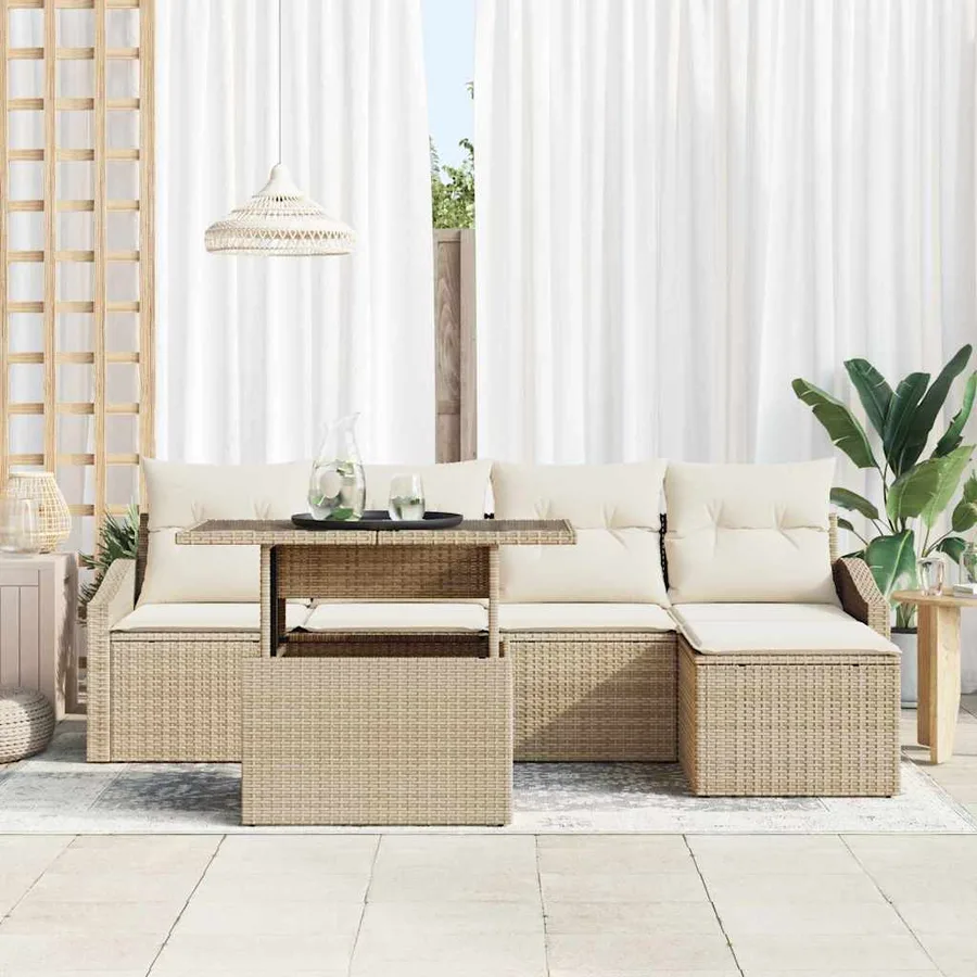 Ensemble de canapé de jardin 6 pcs Beige et crème polyrotin - 3