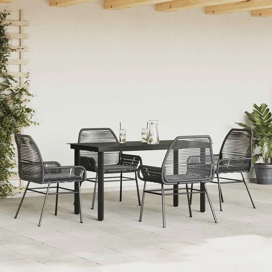 Ensemble à manger de jardin et coussins 5 pcs noir rotin verre - 3