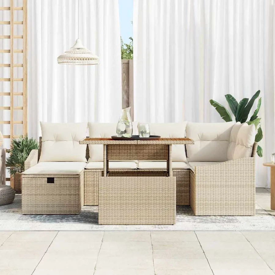 Ensemble de canapé de jardin 7 pcs Beige polyrotin - 3