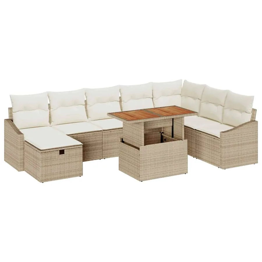 Ensemble de canapé de jardin 9 pcs Beige polyrotin - 2