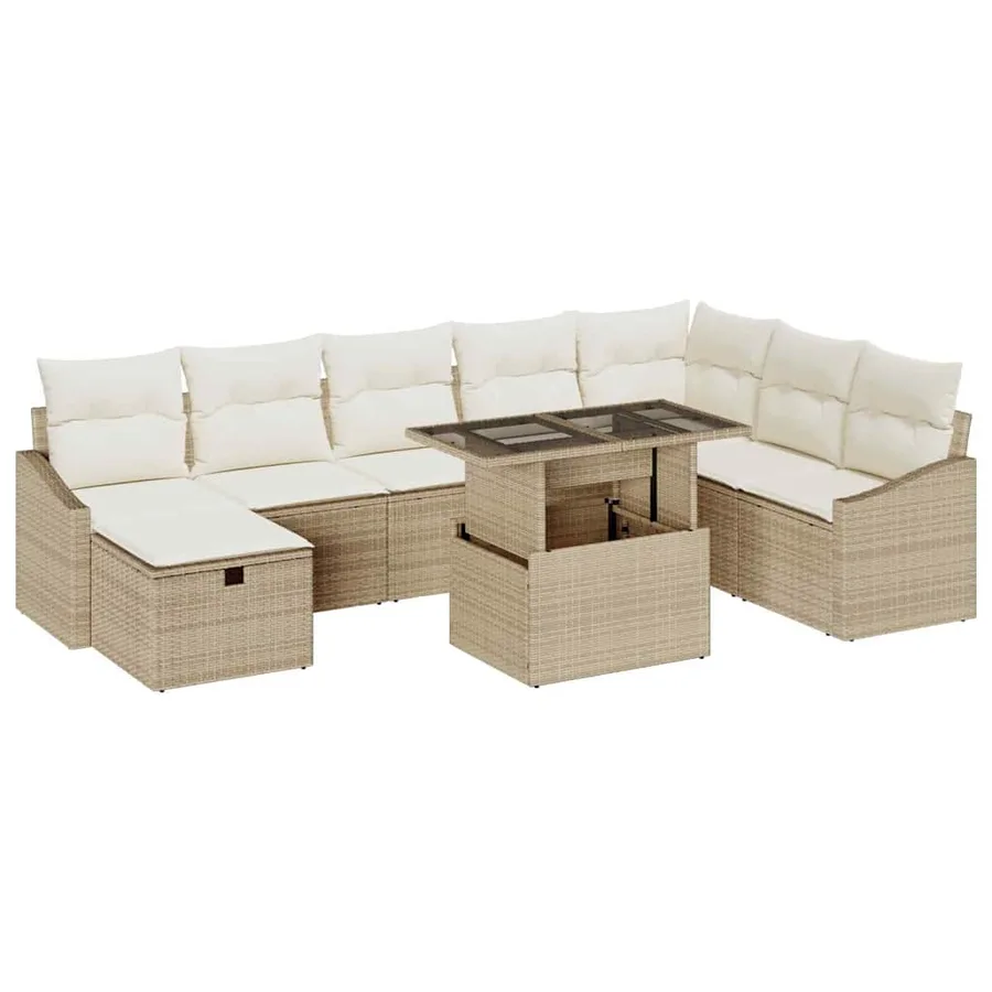 Ensemble de canapé de jardin 9 pcs Beige polyrotin - 2