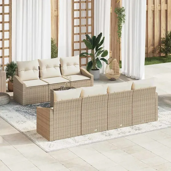 Ensemble de Canapés avec coussin 8 pcs Beige et crème polyrotin