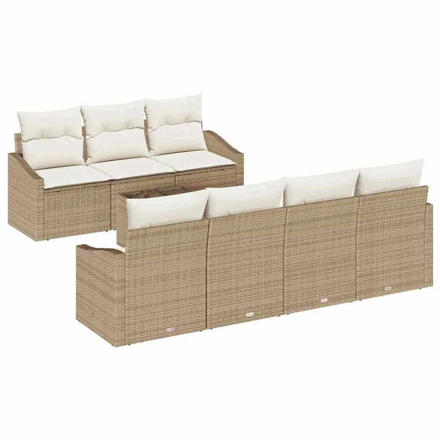 Ensemble de Canapés avec coussin 8 pcs Beige et crème polyrotin - 2