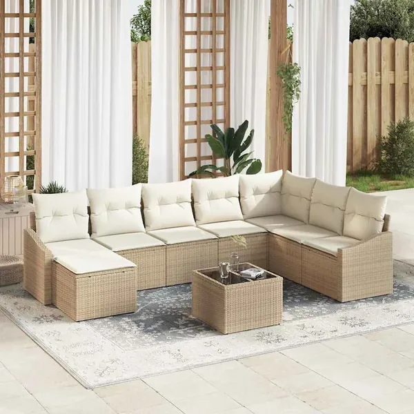 Ensemble de canapé de jardin 8 pcs Beige et crème polyrotin