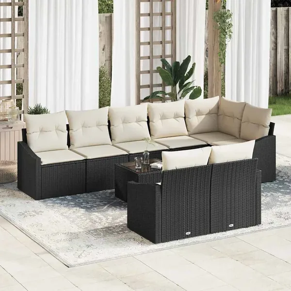 Ensemble de canapé de jardin 9 pcs Marron et Crème polyrotin