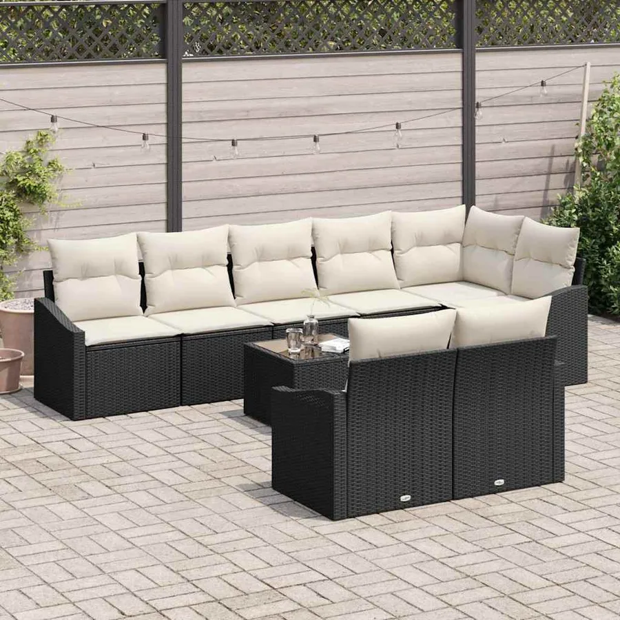 Ensemble de canapé de jardin 9 pcs Marron et Crème polyrotin - 3