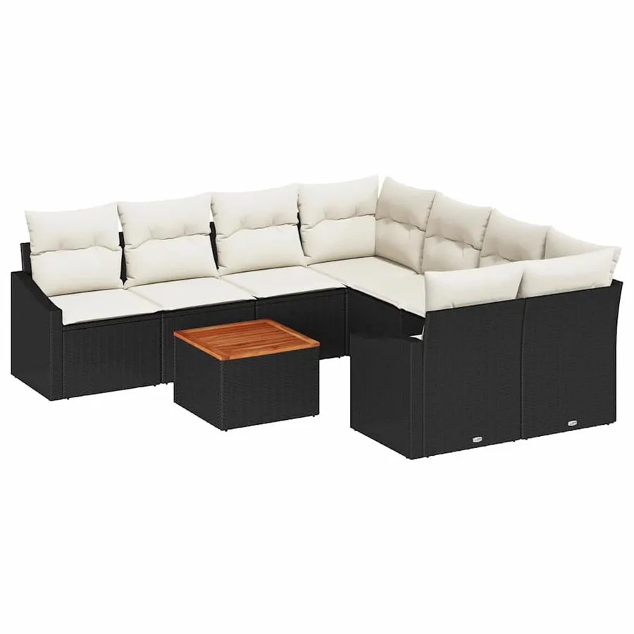 Ensemble de canapé de jardin 9 pcs Noir et Crème polyrotin - 2