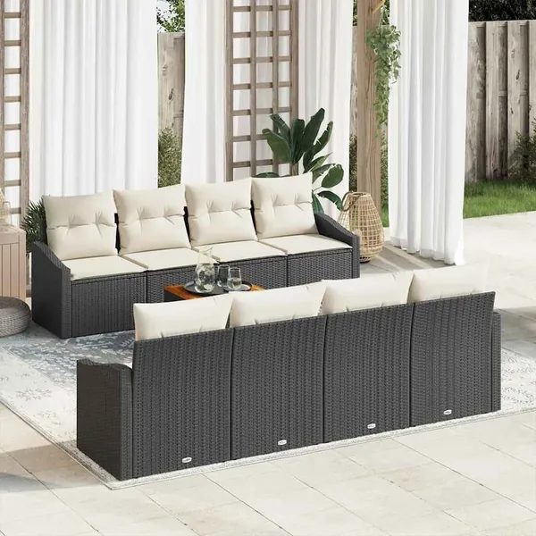 Ensemble de canapé de jardin 9 pcs Noir et Crème polyrotin