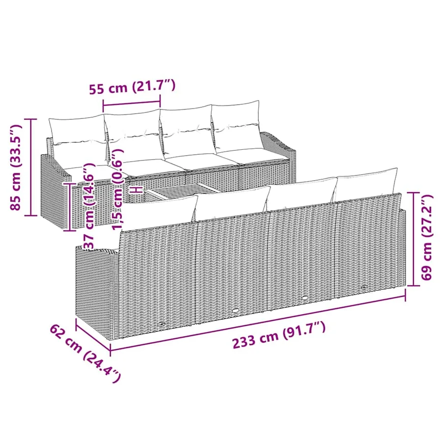 Ensemble de canapé de jardin 9 pcs Noir et Crème polyrotin - 11