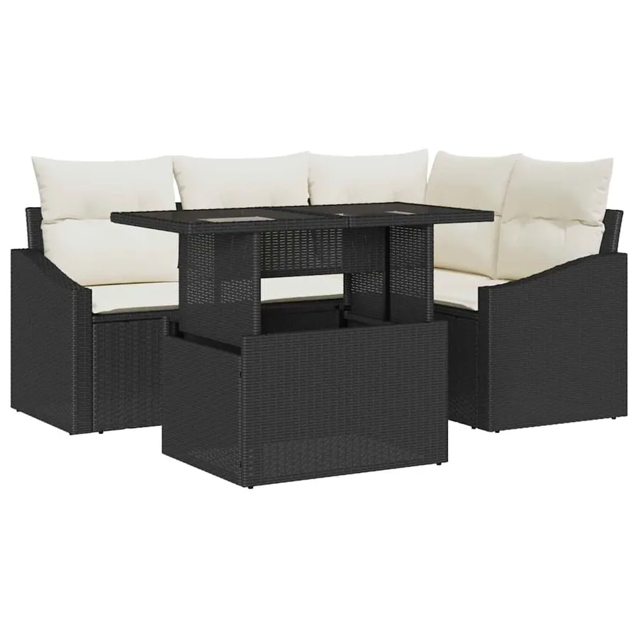Ensemble de canapé de jardin avec coussin 5 pcs Noir et Crème - 2