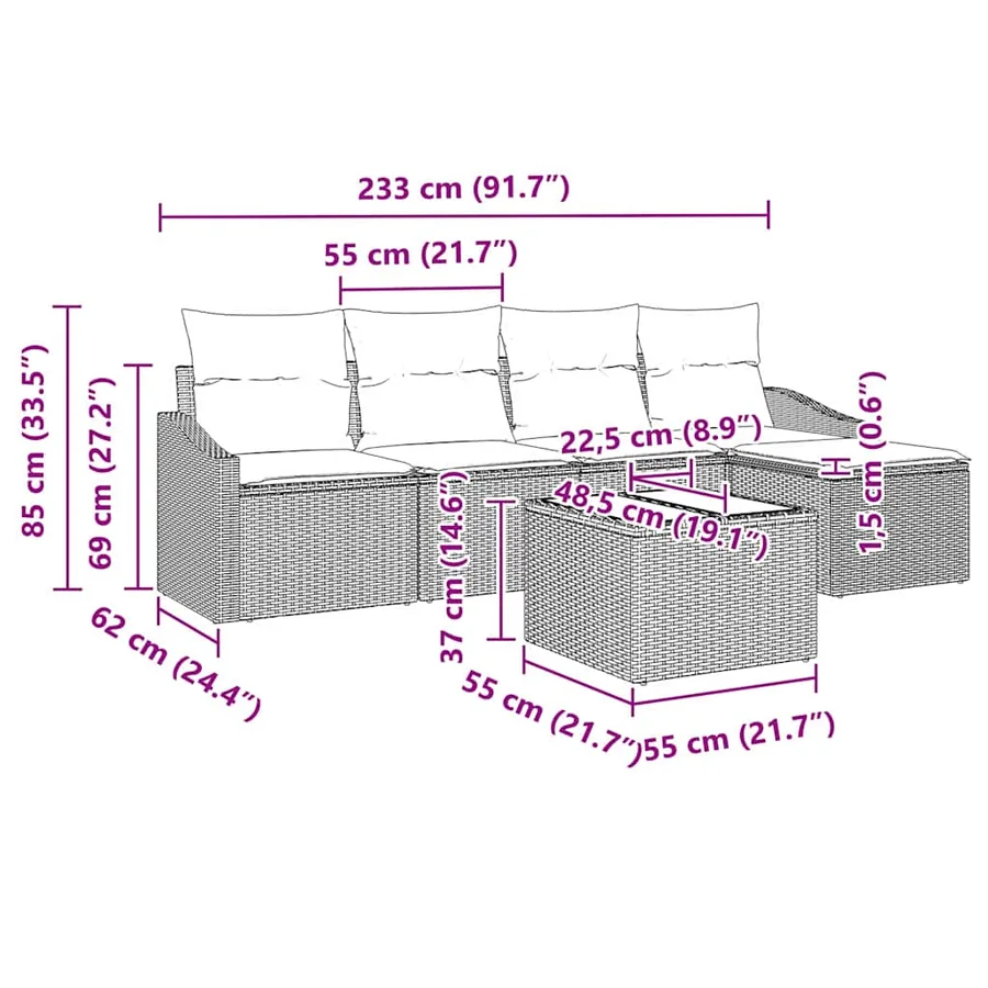 Ensemble de Canapés 5 pcs Marron et Crème polyrotin - 13