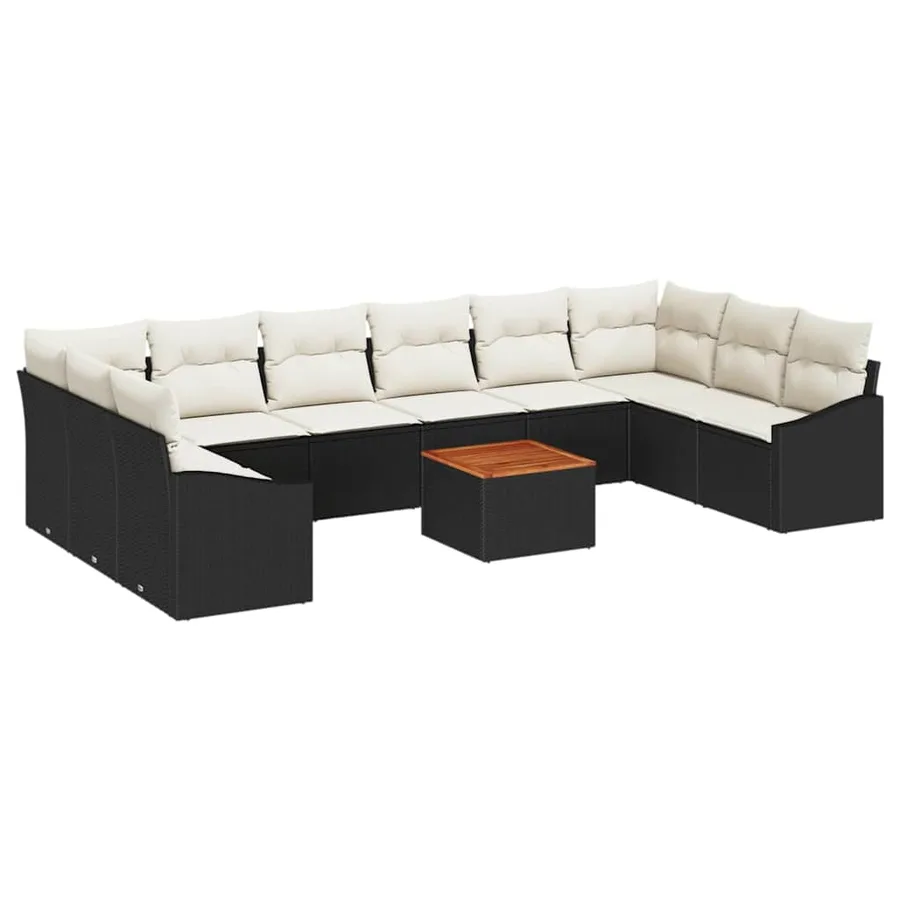 Ensemble de canapé de jardin 11 pcs Noir et Crème polyrotin - 2