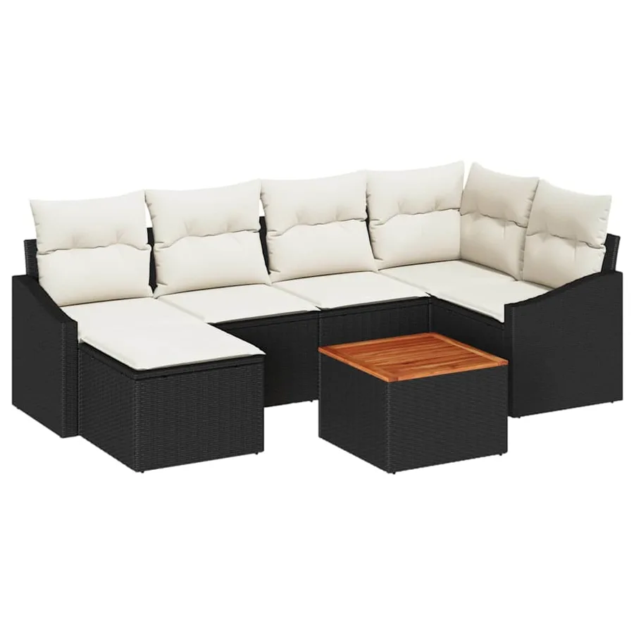 Ensemble de canapé de jardin 7 pcs Noir et Crème polyrotin - 2