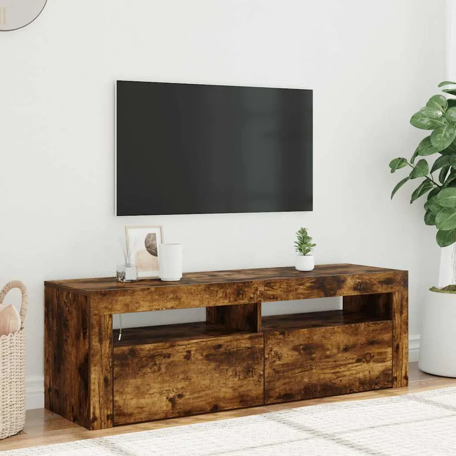 Meuble TV avec lumières LED Chêne fumé 120x35x40 cm