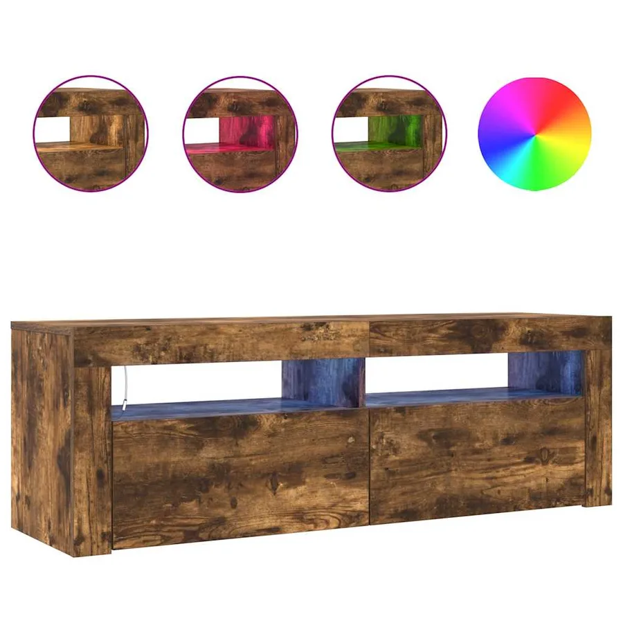 Meuble TV avec lumières LED Chêne fumé 120x35x40 cm - 5