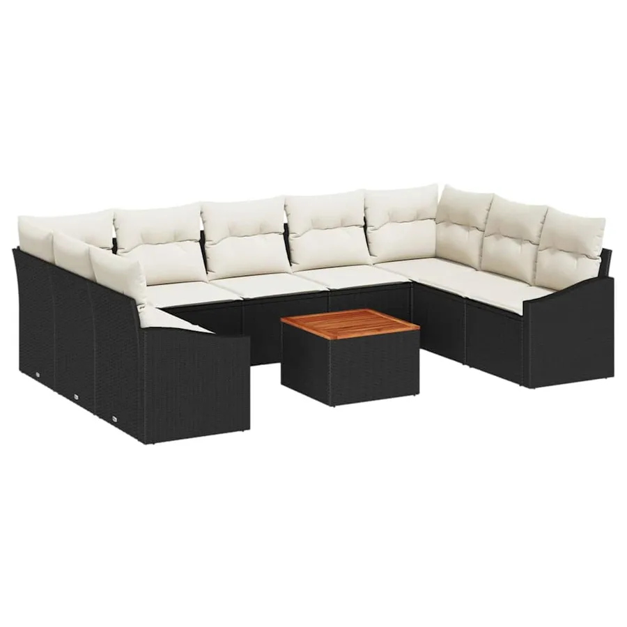 Ensemble de canapé de jardin 10 pcs Noir et Crème polyrotin - 2