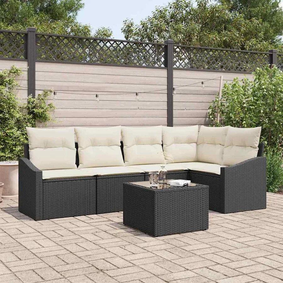 Ensemble de canapé de jardin 6 pcs Marron et Crème polyrotin
