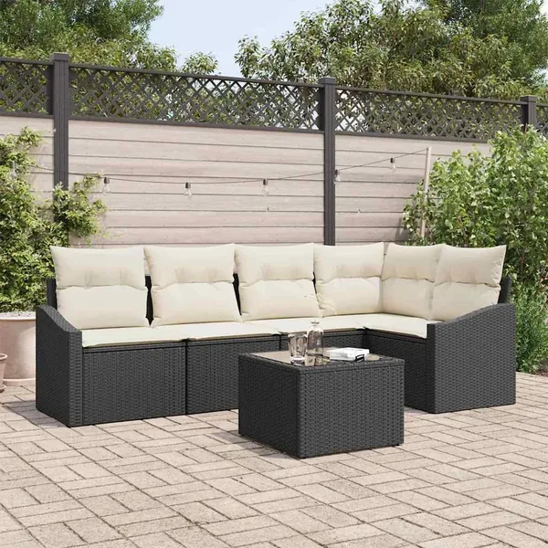 Ensemble de canapé de jardin 6 pcs Marron et Crème polyrotin