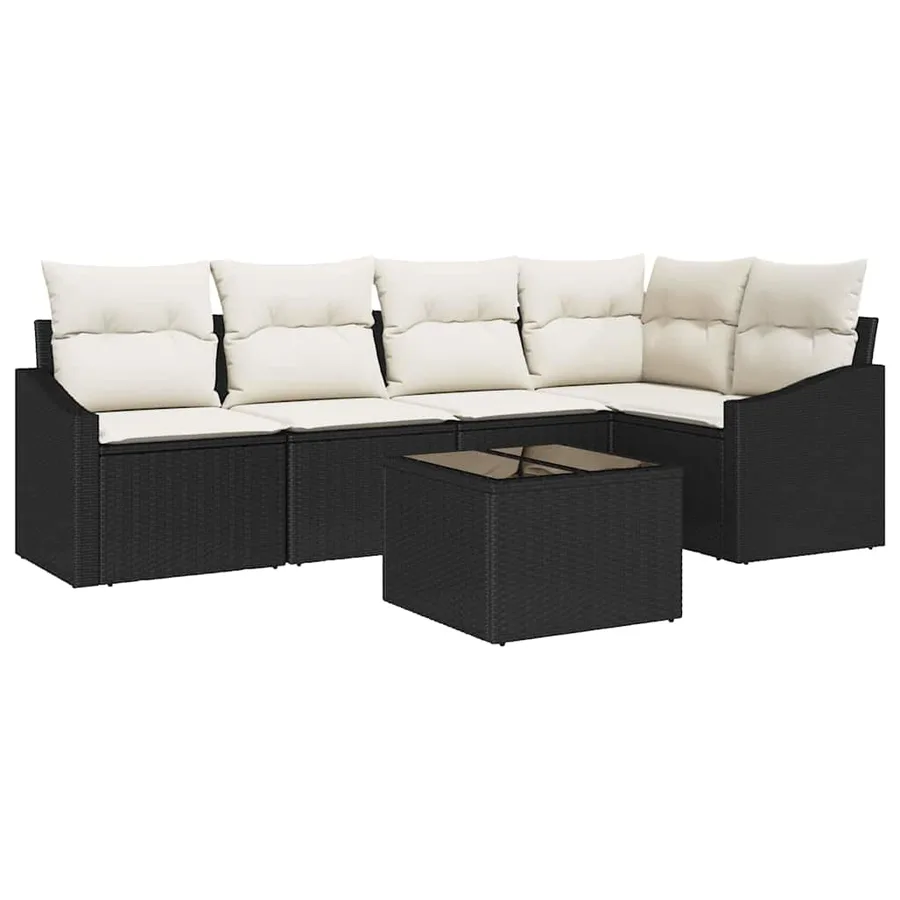 Ensemble de canapé de jardin 6 pcs Marron et Crème polyrotin - 2