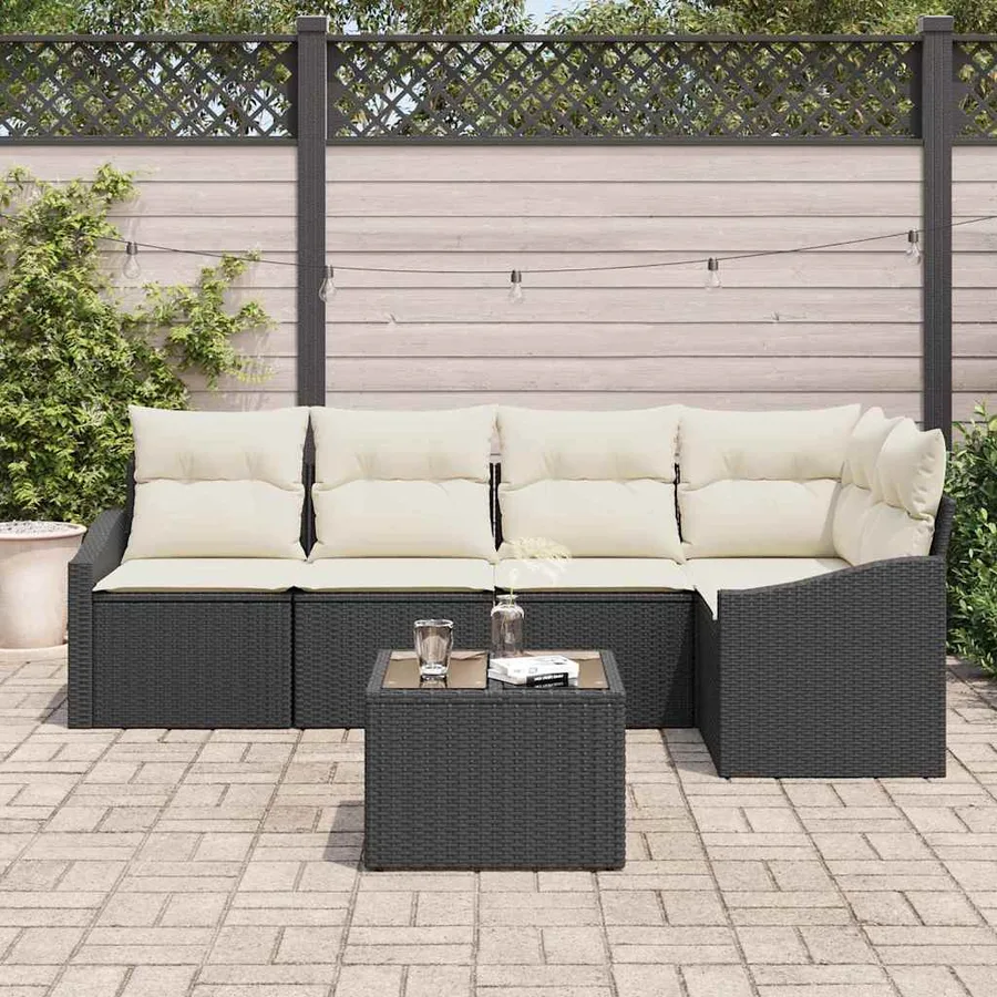 Ensemble de canapé de jardin 6 pcs Marron et Crème polyrotin - 3