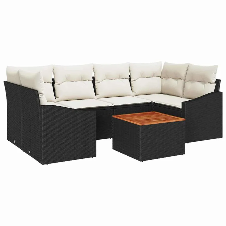 Ensemble de canapé de jardin 7 pcs Noir et Crème polyrotin - 2