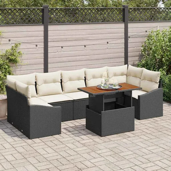 Ensemble de canapé de jardin avec coussin 8 pcs Noir et Beige