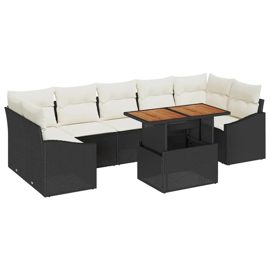 Ensemble de canapé de jardin avec coussin 8 pcs Noir et Beige - 2