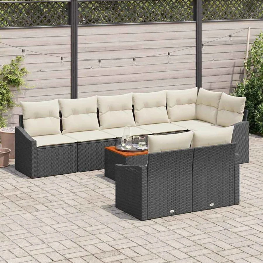 Ensemble de canapé de jardin 9 pcs Noir et Crème polyrotin - 3