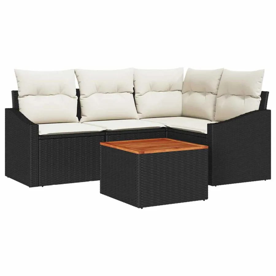 Ensemble de canapé de jardin 5 pcs Noir et Crème polyrotin - 2