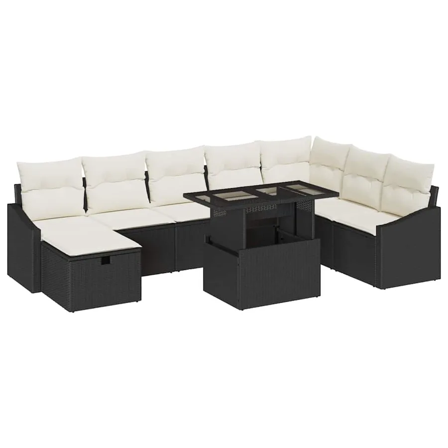 Ensemble de canapé de jardin 9 pcs Noir polyrotin - 2