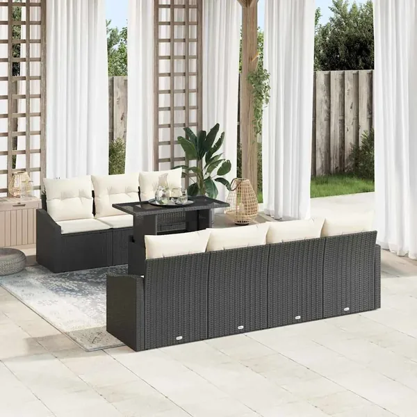 Ensemble de canapé de jardin avec coussin 8 pcs Noir polyrotin