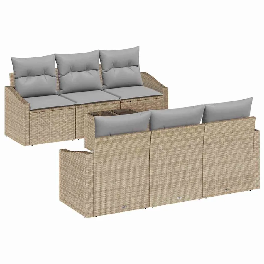Ensemble de Canapés avec coussin 7 pcs Beige et gris polyrotin - 2