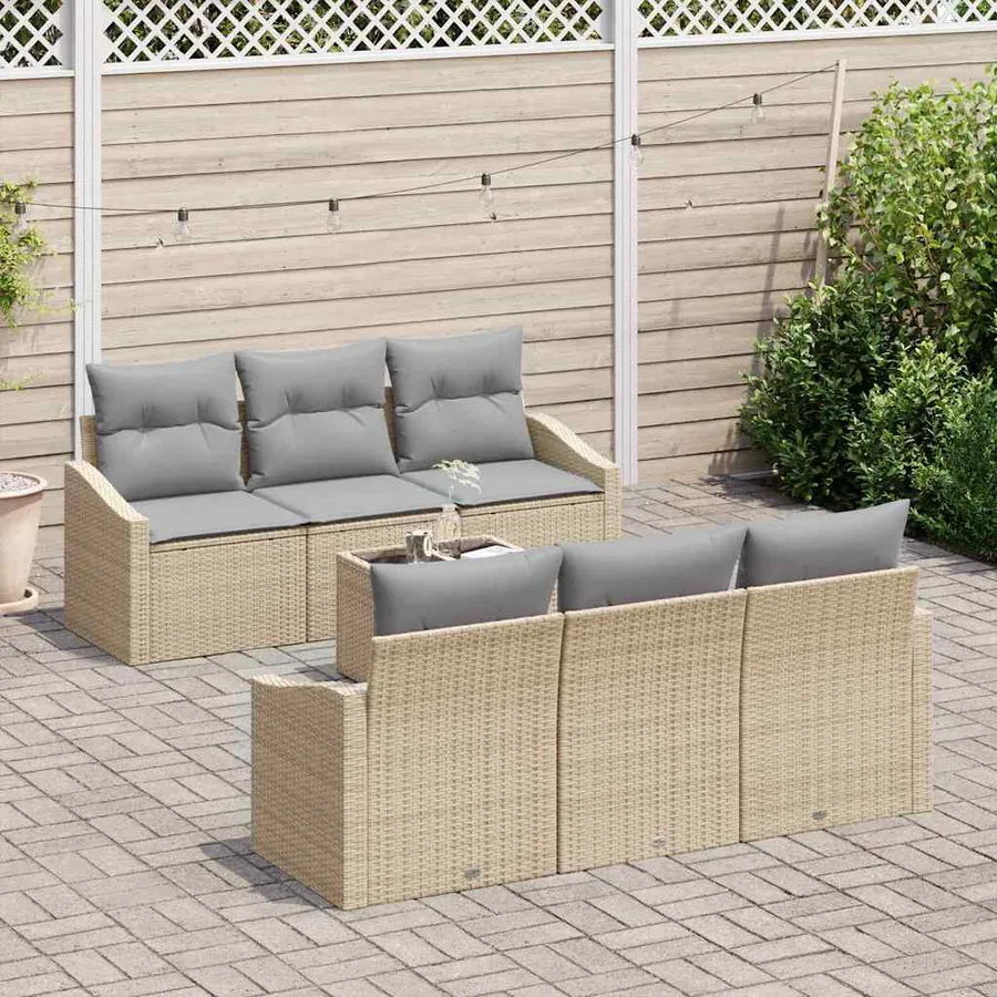 Ensemble de Canapés avec coussin 7 pcs Beige et gris polyrotin - 3