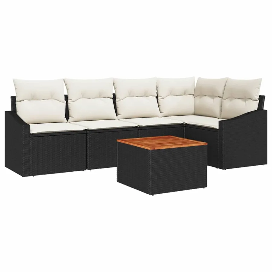 Ensemble de canapé de jardin 6 pcs Noir et Crème polyrotin - 2