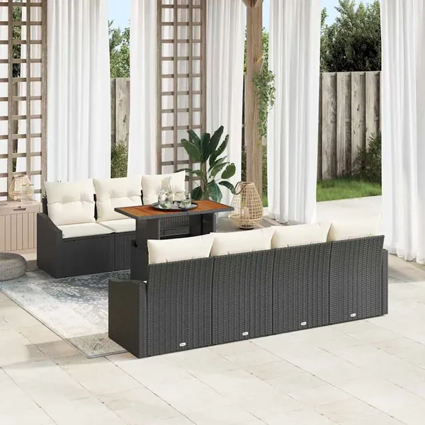 Ensemble de canapé de jardin 8 pcs Noir Poly rotin