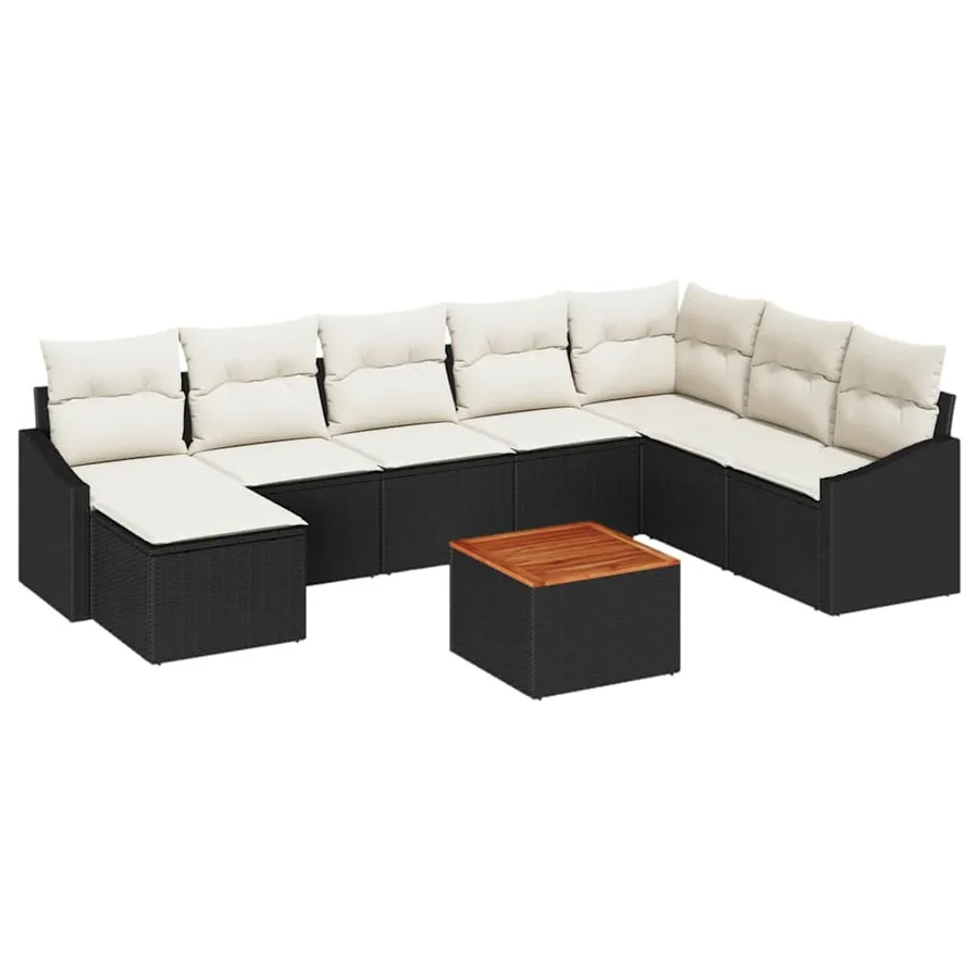 Ensemble de canapé de jardin 9 pcs Noir et Crème polyrotin - 2