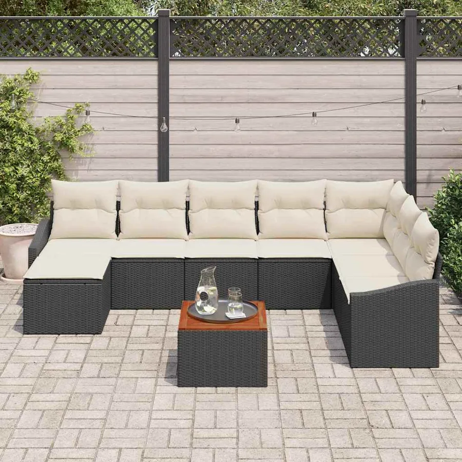 Ensemble de canapé de jardin 9 pcs Noir et Crème polyrotin - 3