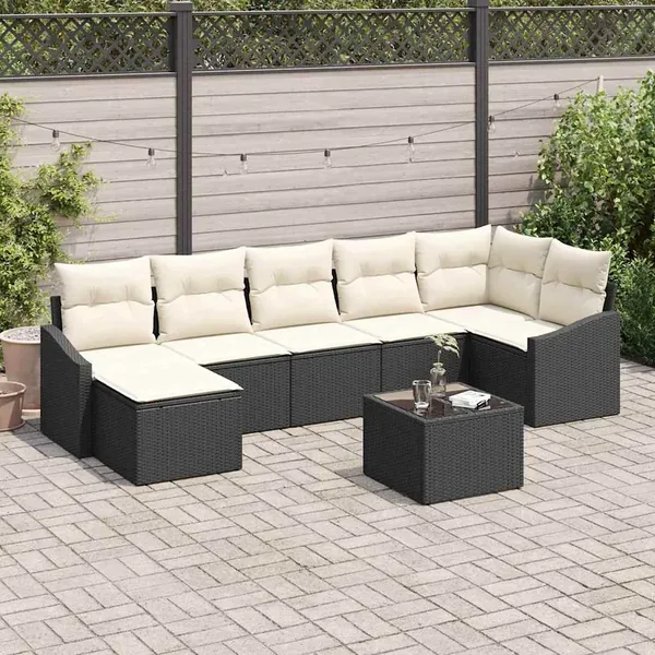 Ensemble de canapé de jardin 8 pcs Marron et Crème polyrotin