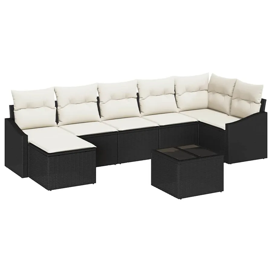 Ensemble de canapé de jardin 8 pcs Marron et Crème polyrotin - 2