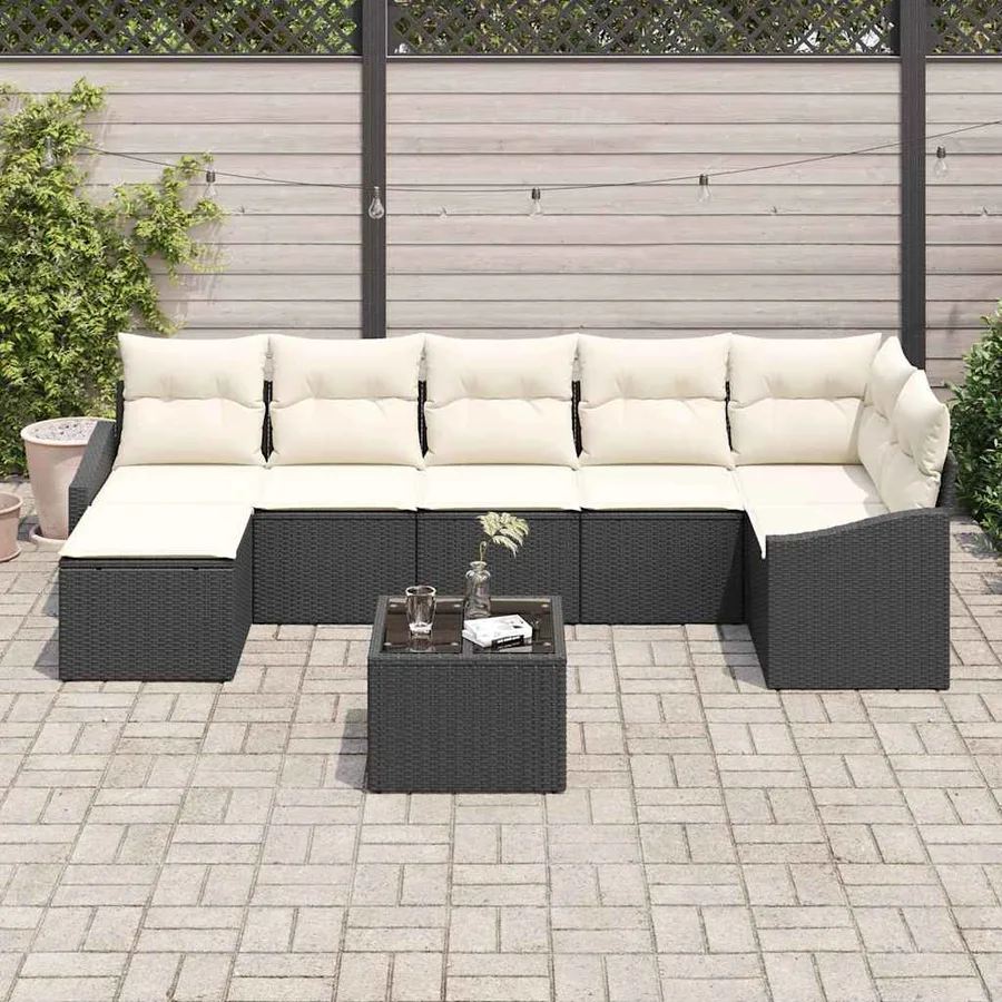 Ensemble de canapé de jardin 8 pcs Marron et Crème polyrotin - 3