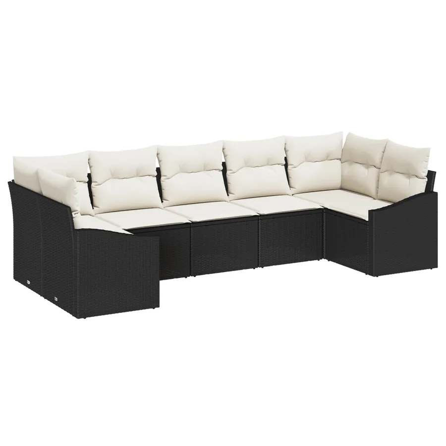 Ensemble de canapé de jardin 7 pcs Noir et Crème polyrotin