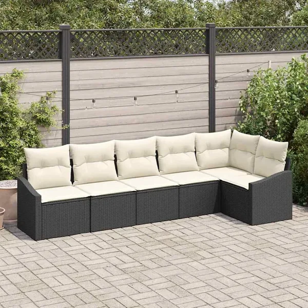 Ensemble de canapé de jardin 6 pcs Noir et Blanc polyrotin