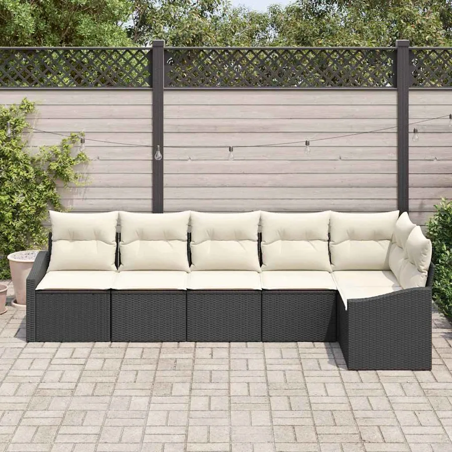 Ensemble de canapé de jardin 6 pcs Noir et Blanc polyrotin - 3