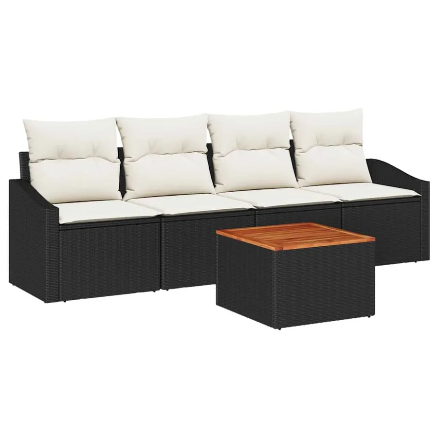 Ensemble de canapé de jardin 5 pcs Noir et Crème polyrotin - 2