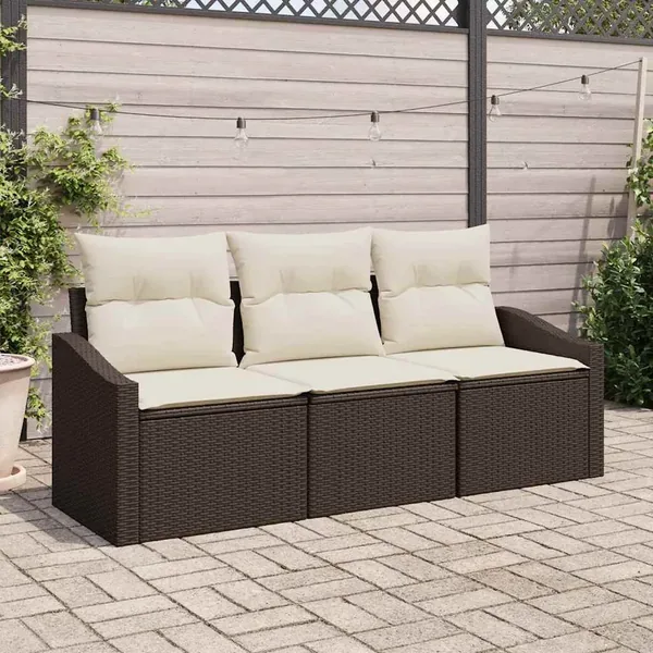 Ensemble de canapé de jardin 3 pcs Marron et blanc polyrotin
