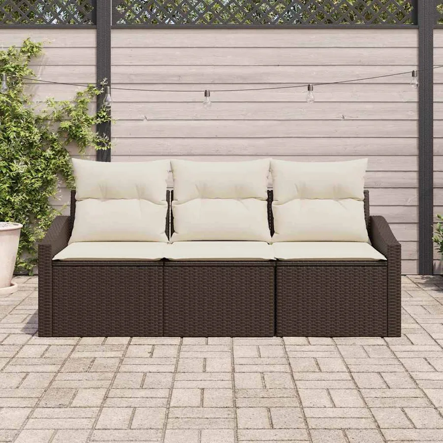 Ensemble de canapé de jardin 3 pcs Marron et blanc polyrotin - 3