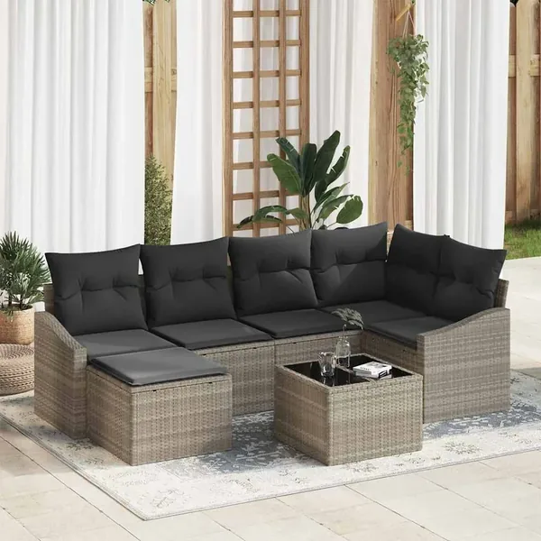 Ensemble de salle à manger pour jardin 7 pcs Gris clair