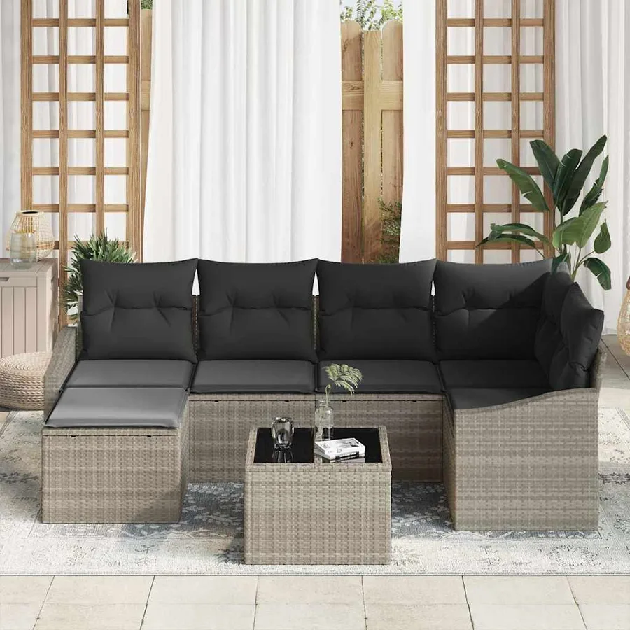 Ensemble de salle à manger pour jardin 7 pcs Gris clair - 3
