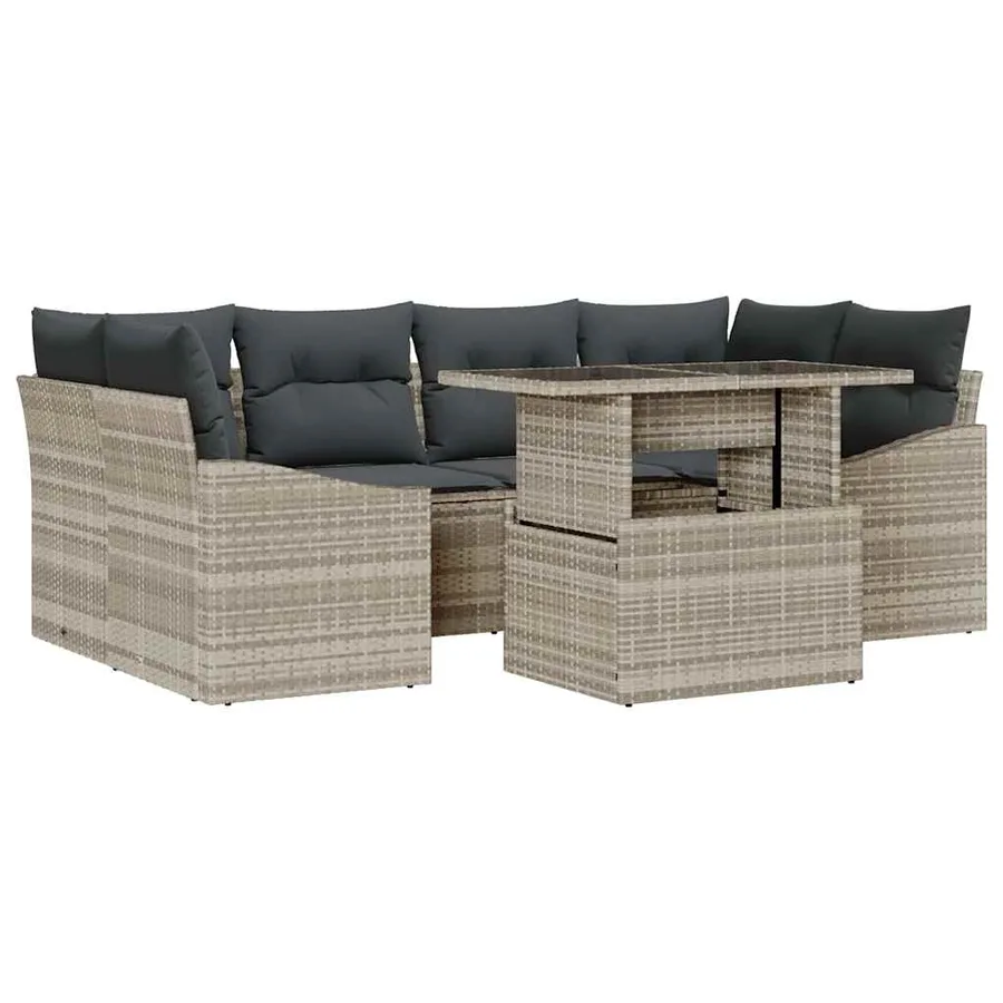 Ensemble de canapé de jardin 7 pcs Gris clair Poly rotin - 2