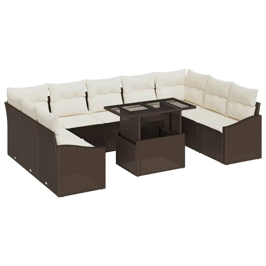 Ensemble de canapé de jardin Réglable 10 pcs Marron et Crème - 2